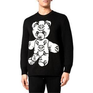 Philipp Plein Black Teddy Bear Round Neck Pullover Sweater Size XXL